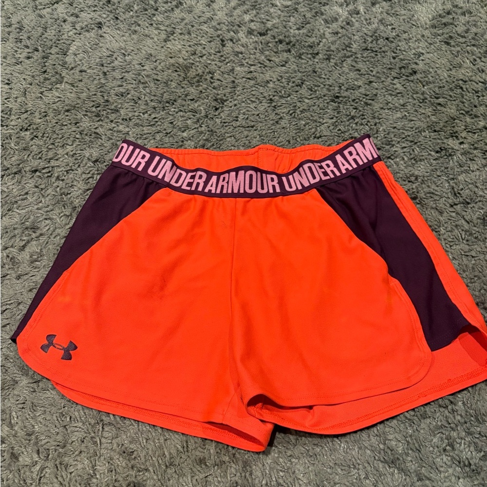 Under Armour Women's Vibrant Orange and Dark Purple Shorts